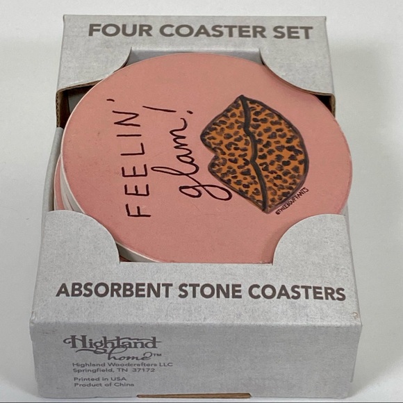 FEELING GLAM Absorbent Stone  Coasters 4 Pack Blush Pink Animal Print Lips Gift - Picture 8 of 14
